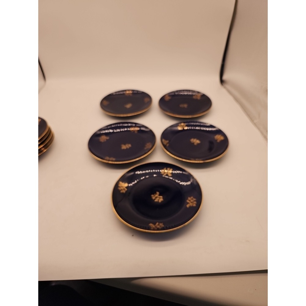 Pruszkow Polish COBALT BLUE AND GOLD Saucer 6 3/4‎ " Bread Plate 05998 42 Lot 5
